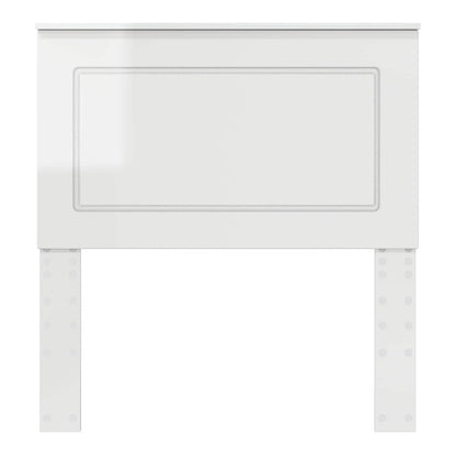 Gloss white engineered wood headboard with attachment legs, plain design