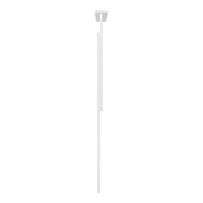 Side profile of the gloss white engineered wood headboard showing its slim depth