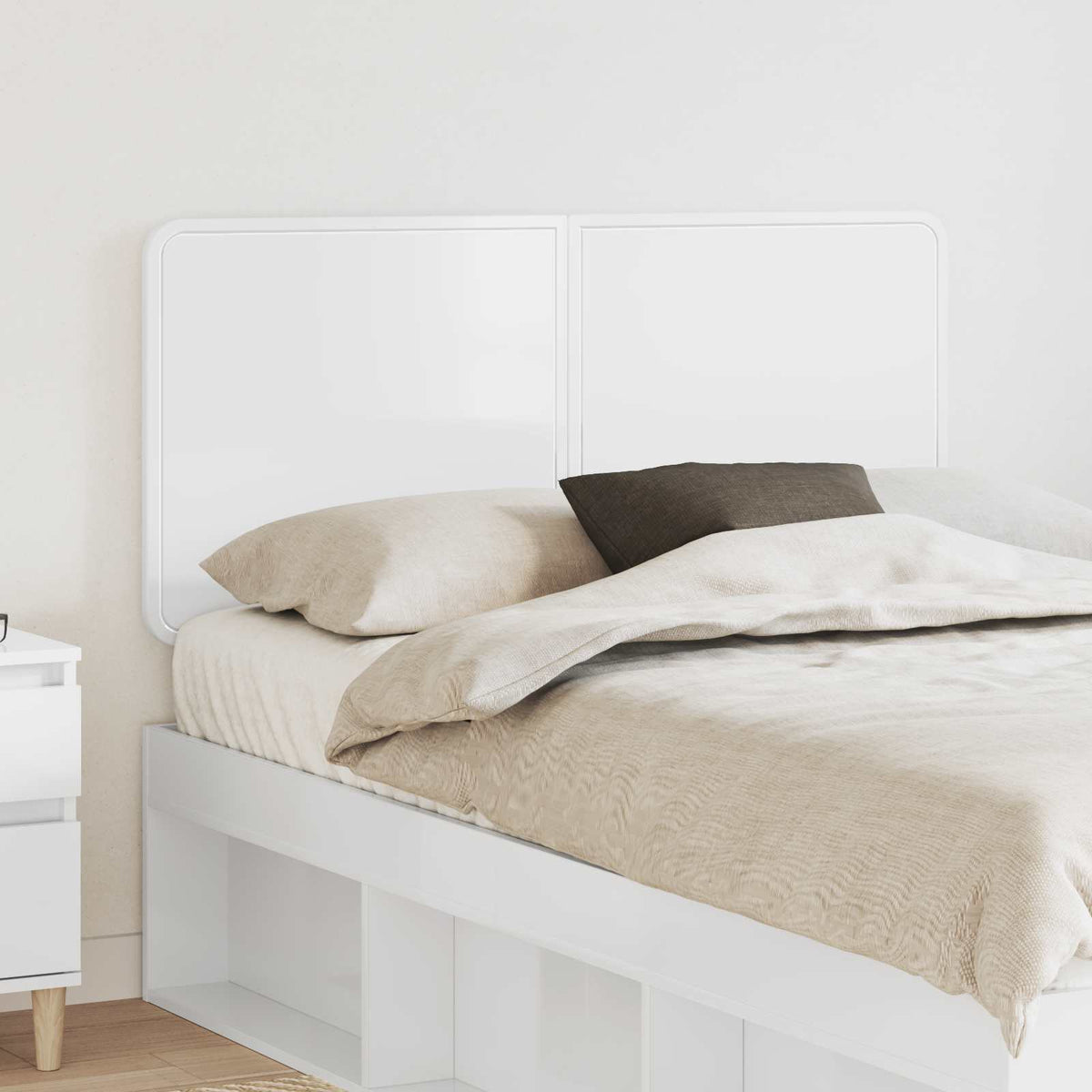 vidaXL Headboard High Gloss White Engineered wood, a simple white headboard with two panels