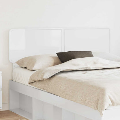 vidaXL Headboard Gloss White Engineered wood attached to a bed with white bedding