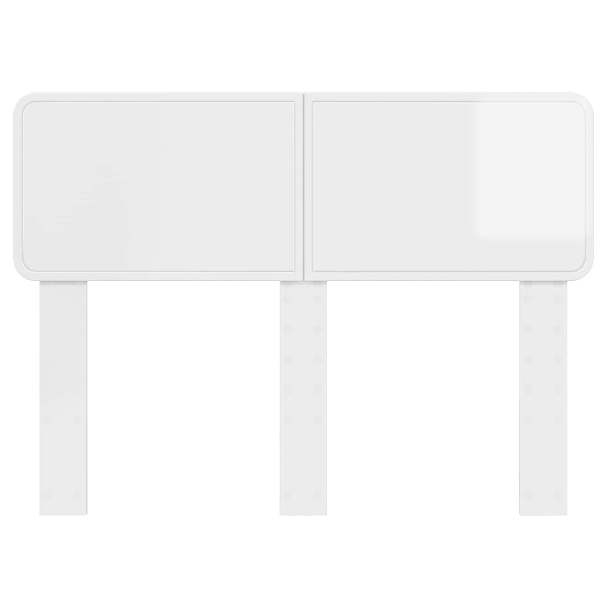 White engineered wood headboard with two panels and attachment legs, shown from the front