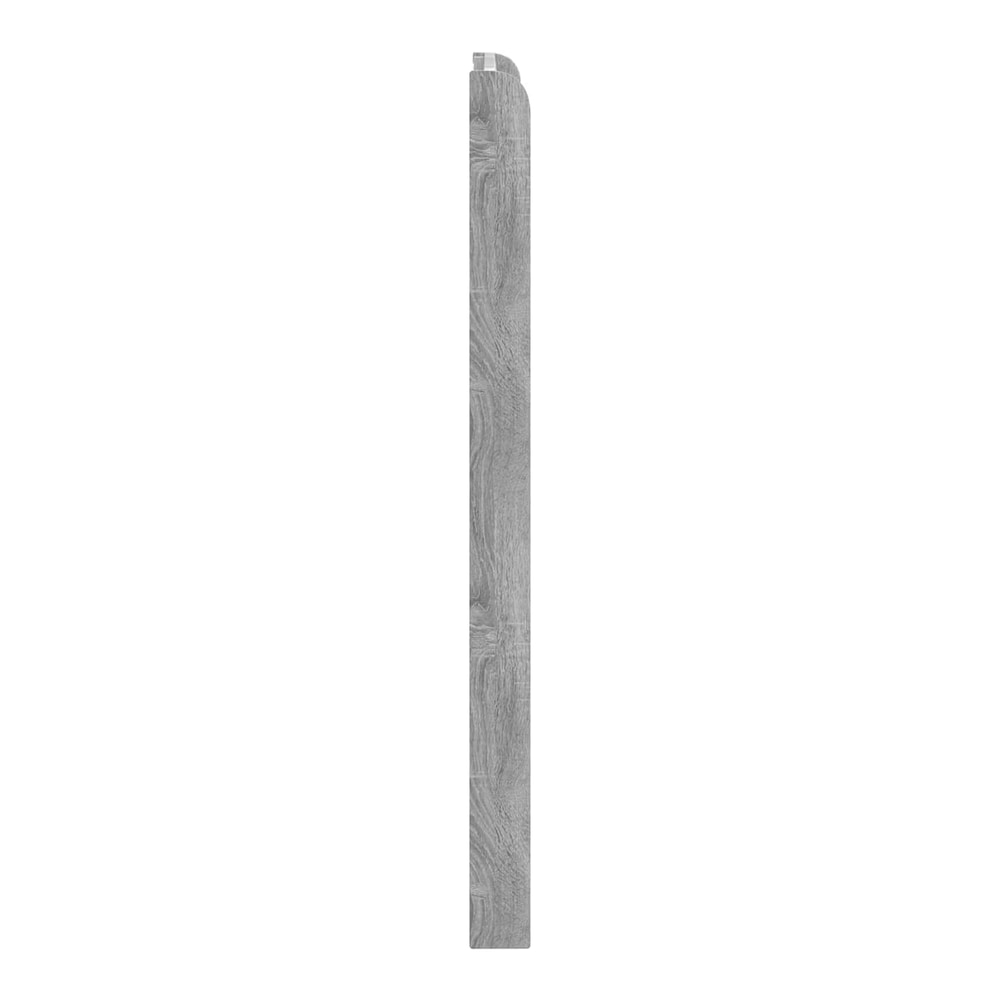 the headboard seen from the side showing the slim profile and grey wood grain finish
