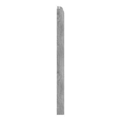 the headboard seen from the side showing the slim profile and grey wood grain finish