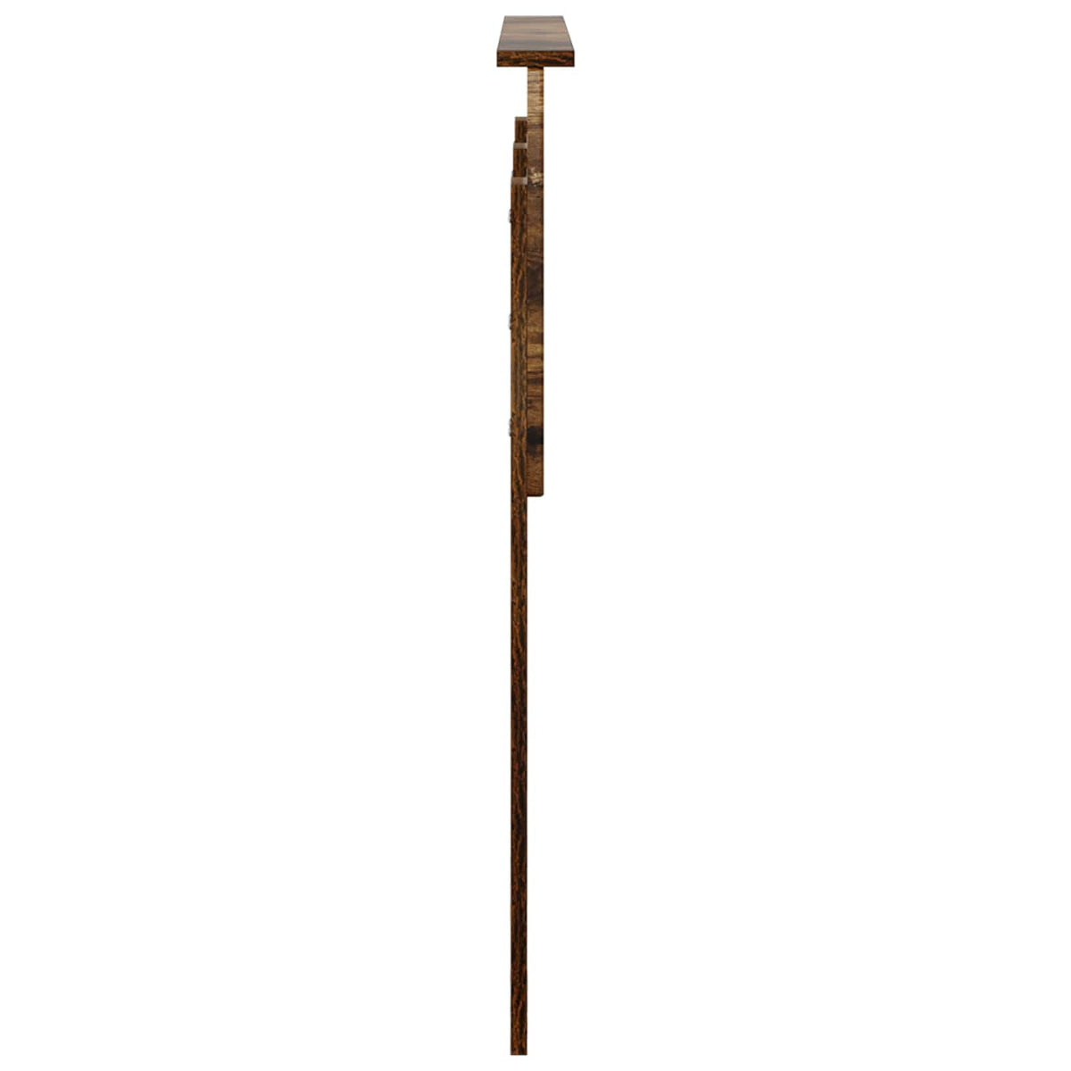 Side profile of the rustic wooden headboard showing its slim depth