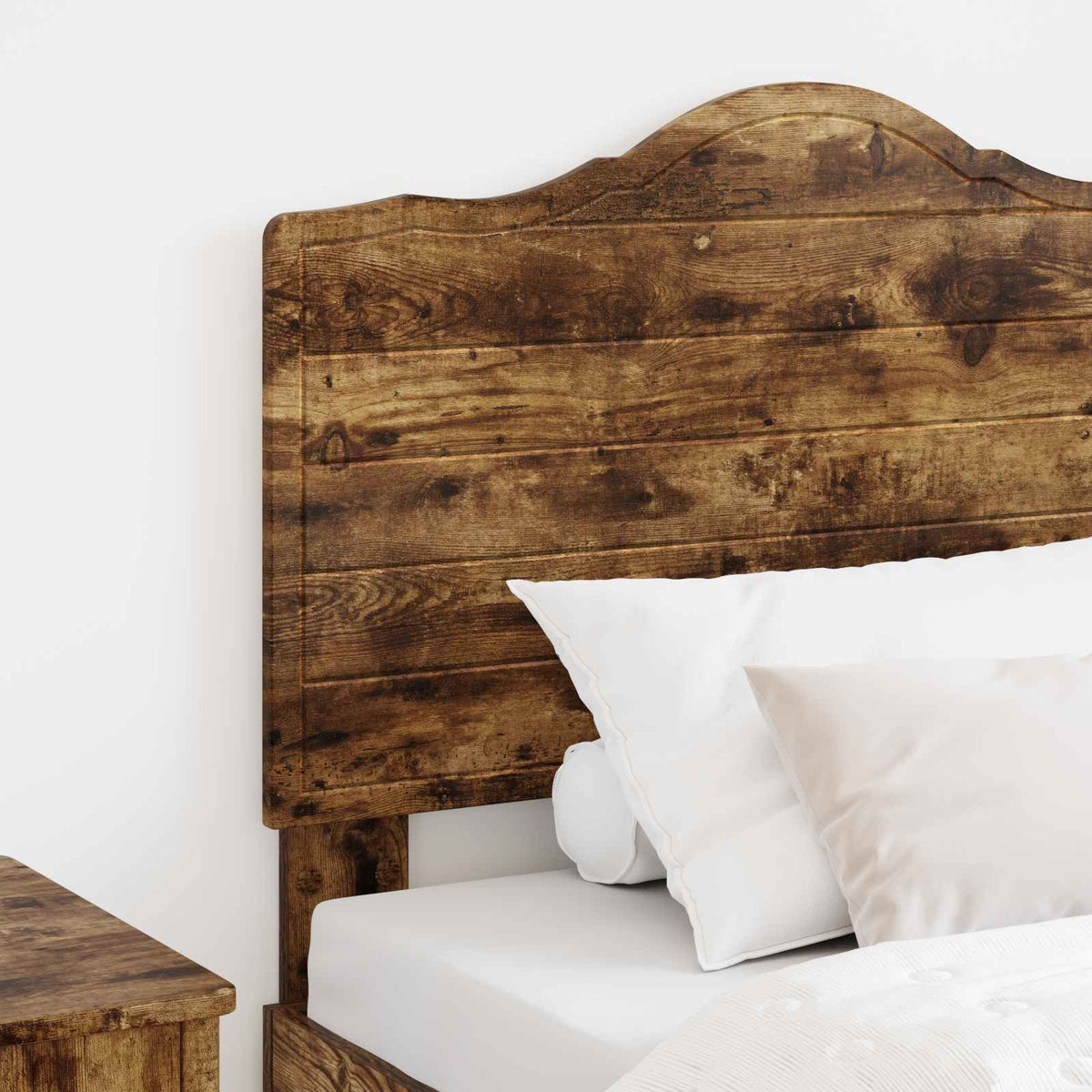 Close up of the vidaXL Headboard Smoked Oak Engineered wood showing the wood grain texture