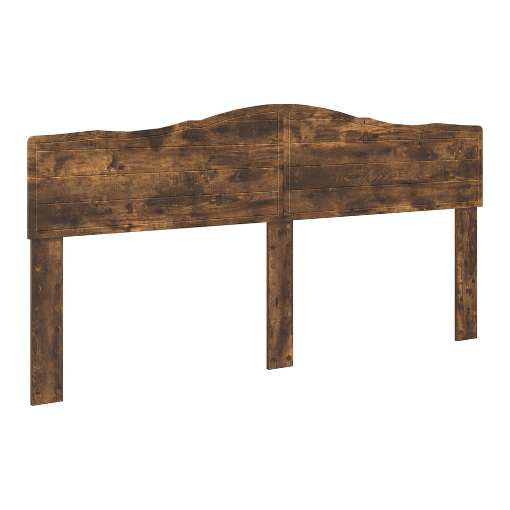 Smoked oak headboard with a rustic wood grain finish and curved top edge