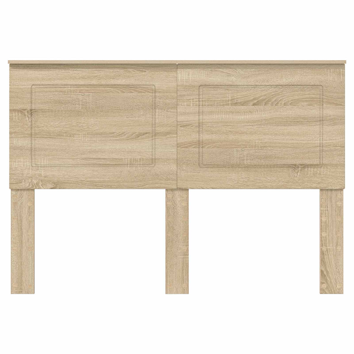 The headboard featuring a light wood grain finish viewed directly from the front