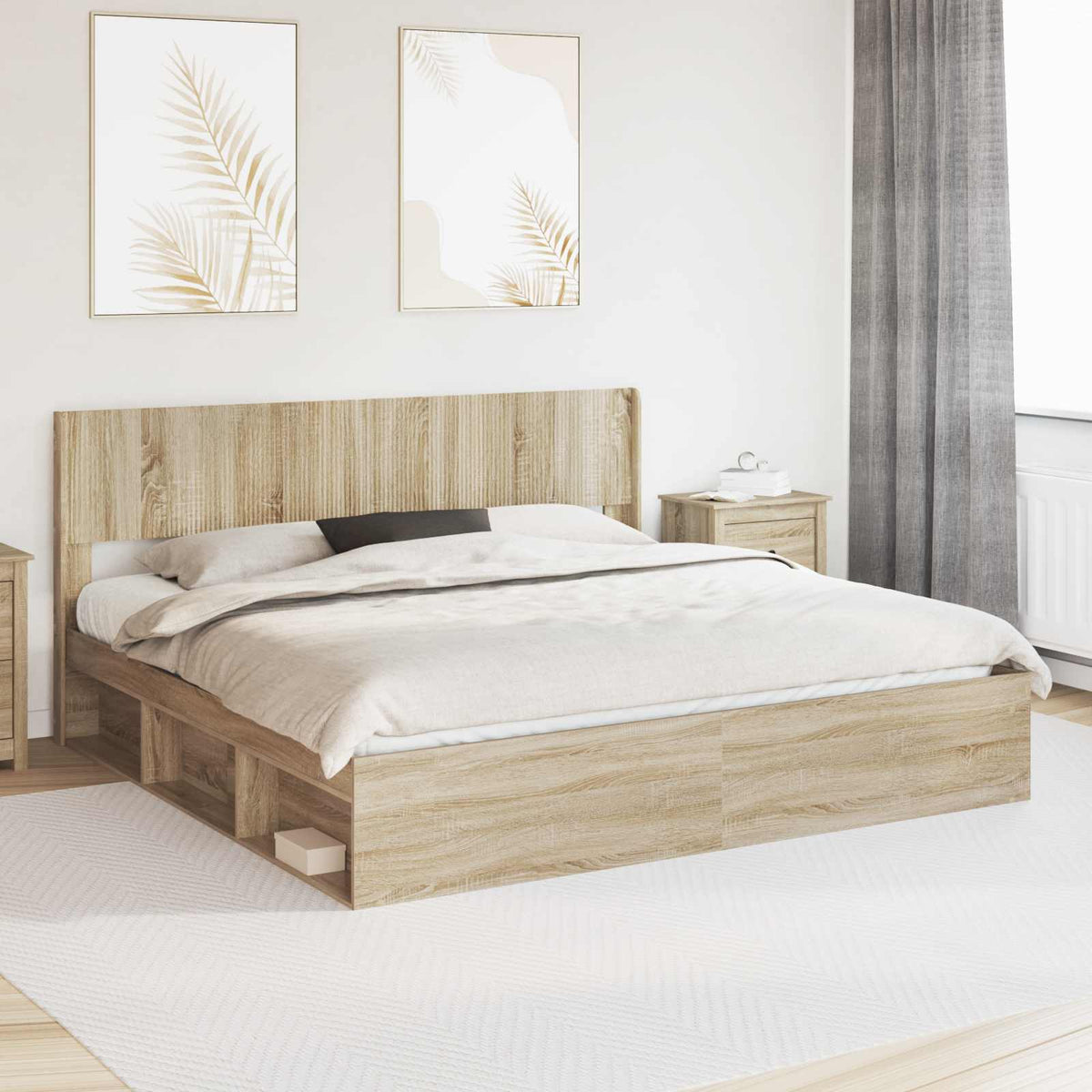 vidaXL Headboard Sonoma Oak PB as part of a bed in a bedroom setting