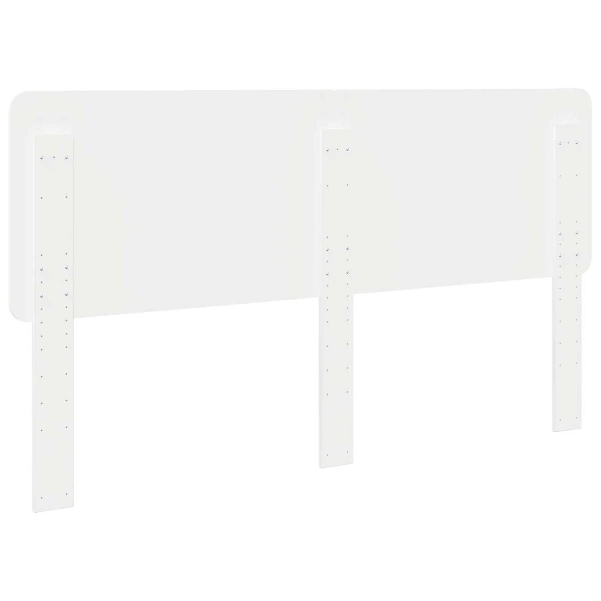 The white engineered wood headboard shown from a low angle with fixing legs visible