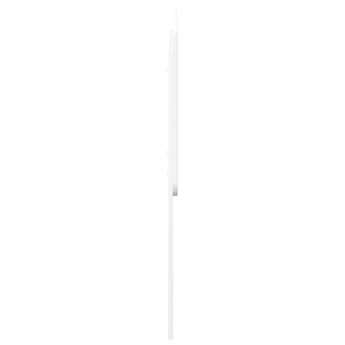 Side profile of the white engineered wood headboard showing its slim depth