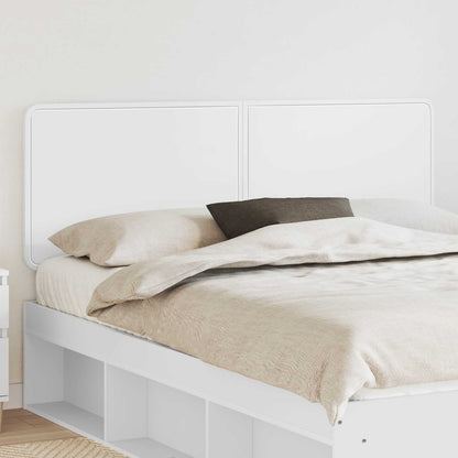 vidaXL Headboard White Engineered wood mounted behind a bed in a bright bedroom