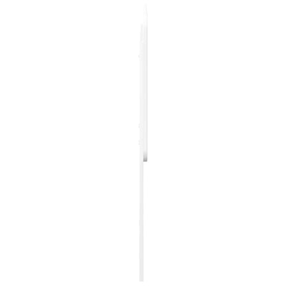the white headboard viewed from the side showing the thin profile and support leg
