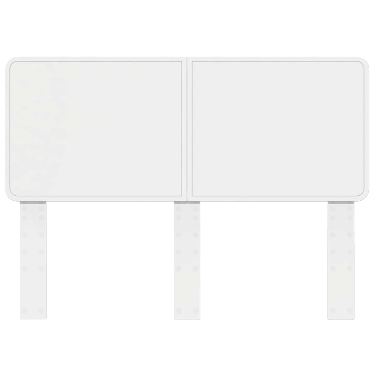 The white engineered wood headboard has two rectangular panels and two supporting legs