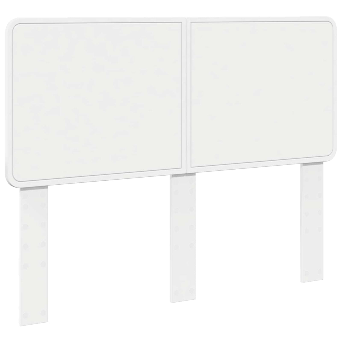 The white engineered wood headboard, showing its two upright legs and panel design