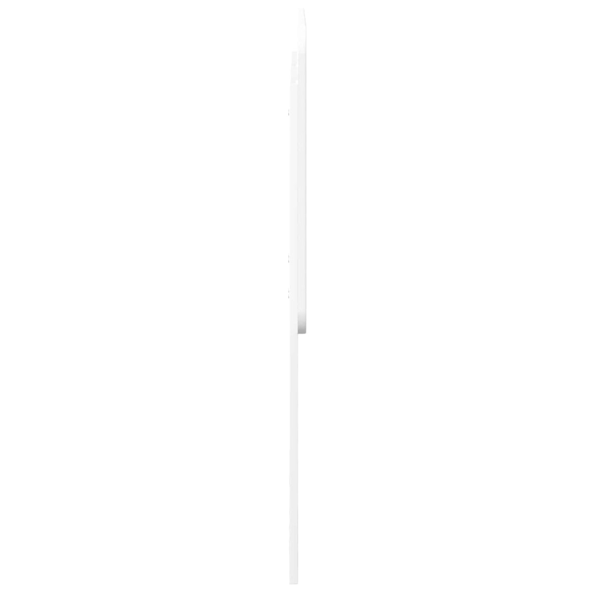 Side profile of the white engineered wood headboard, showing its slim depth