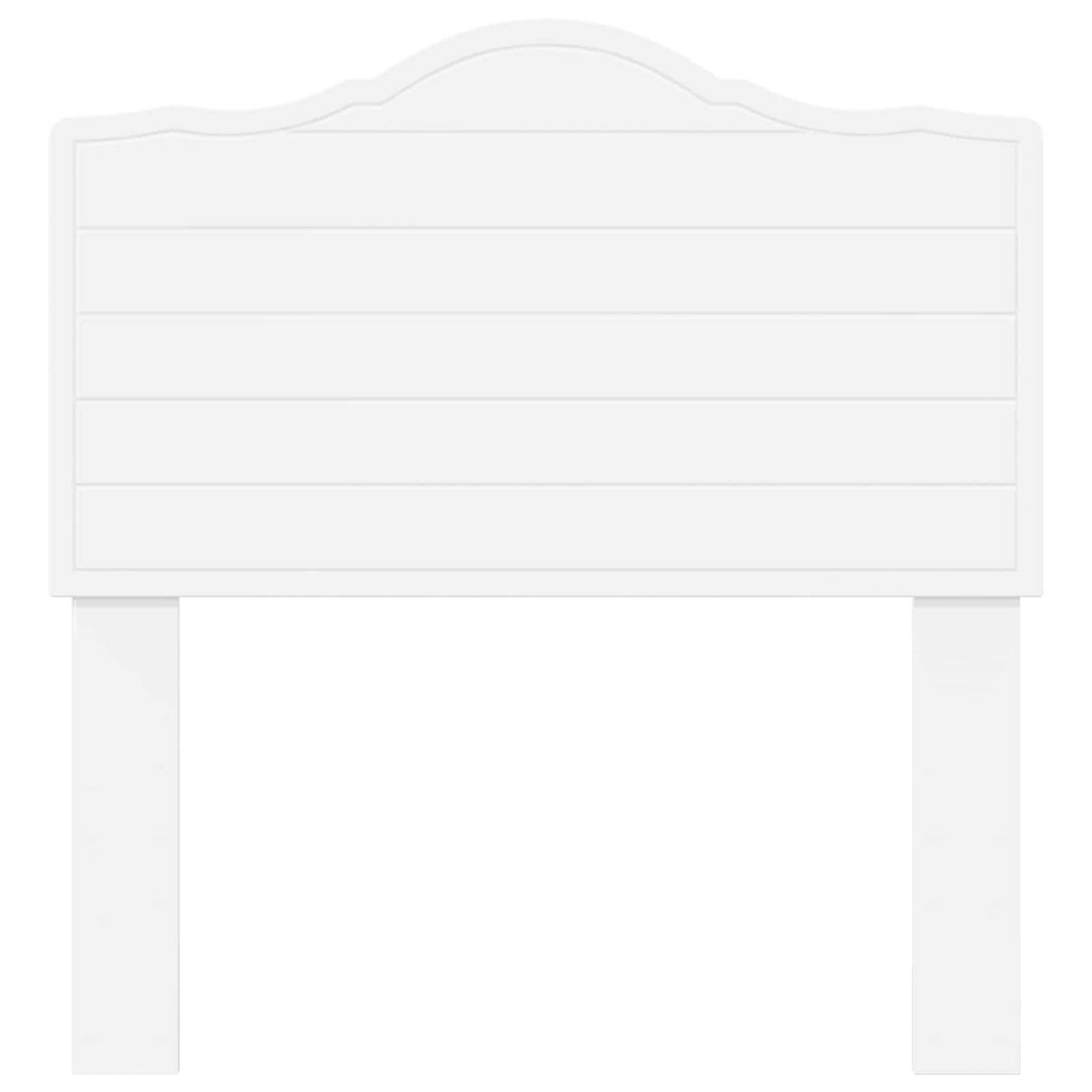 This white engineered wood headboard has two legs for support