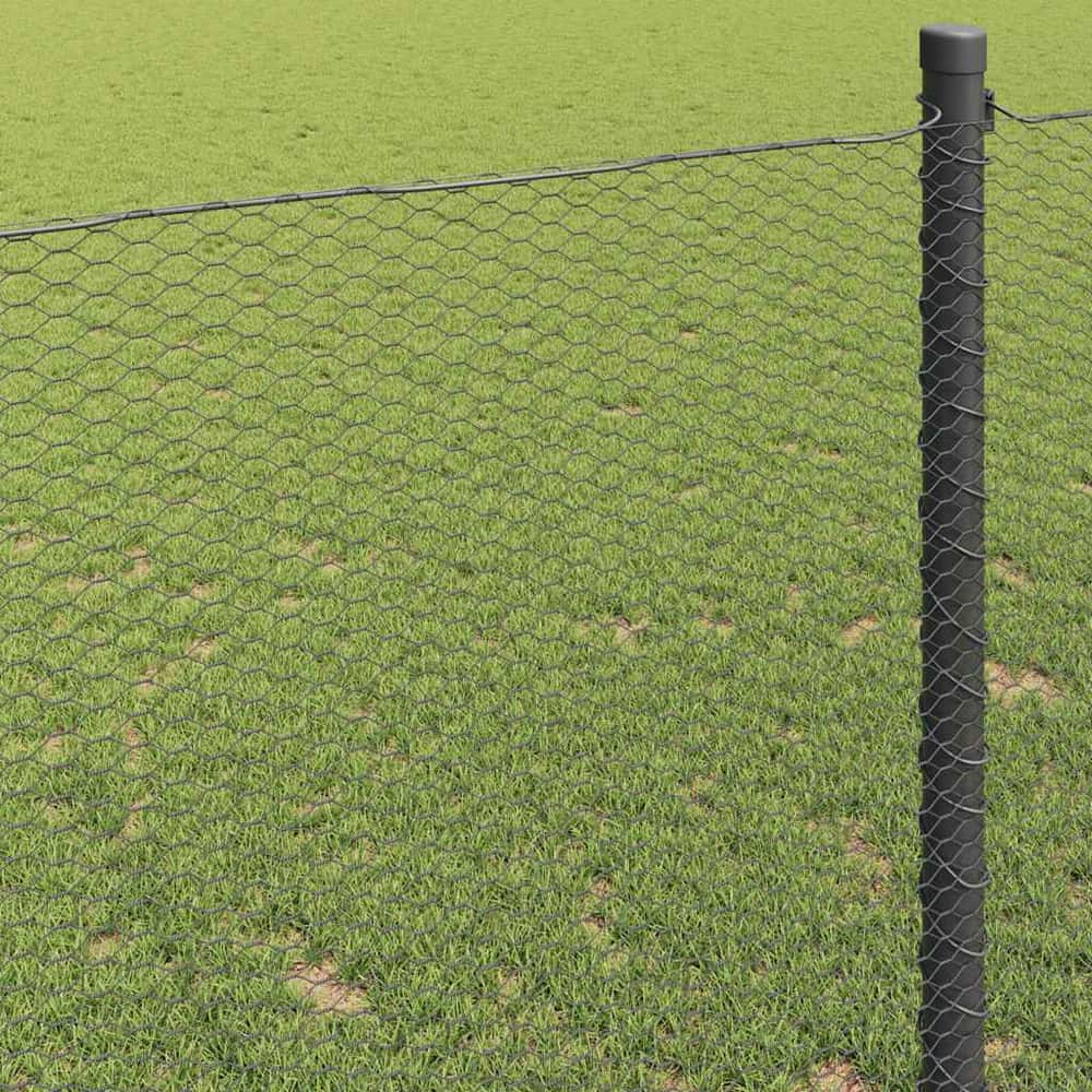 The hexagon fence panel attached to a vertical post showing the mesh pattern