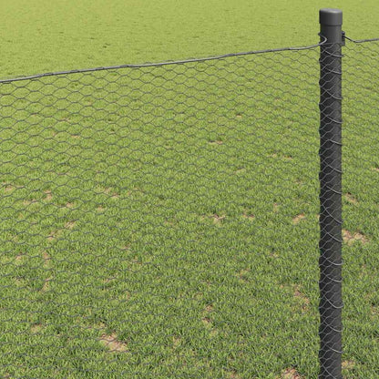 The hexagon fence panel attached to a vertical post showing the mesh pattern