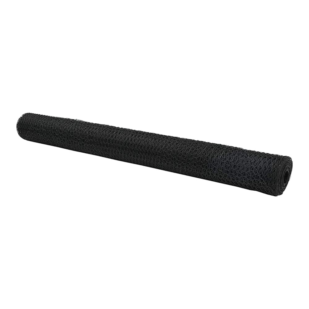 A roll of grey hexagon fence netting unrolled slightly showing the mesh pattern
