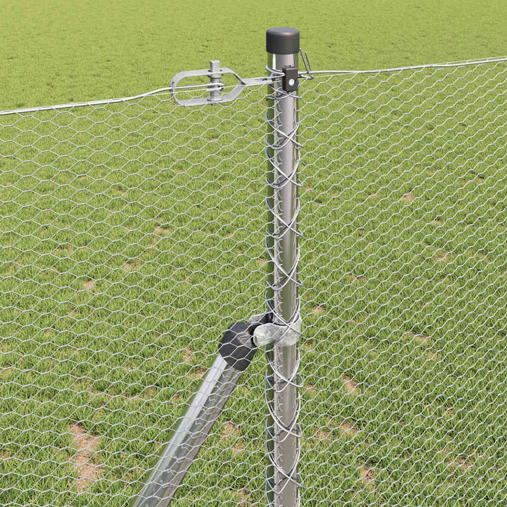 close up of the hexagonal fence ground fix showing the mesh attached to a post