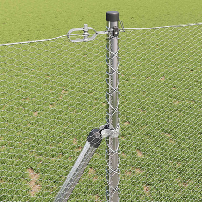 close up of the hexagonal fence ground fix showing the mesh attached to a post