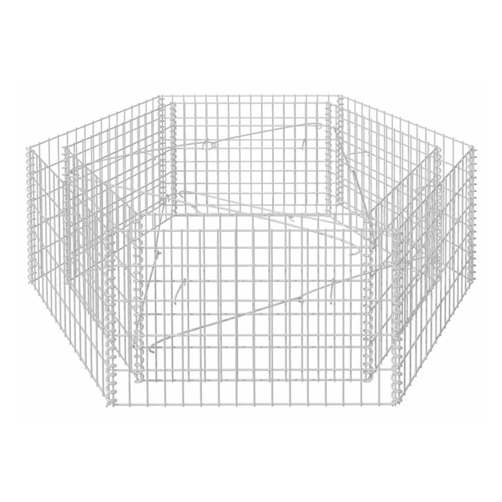 Wireframe of an empty hexagonal gabion planter, showing its construction