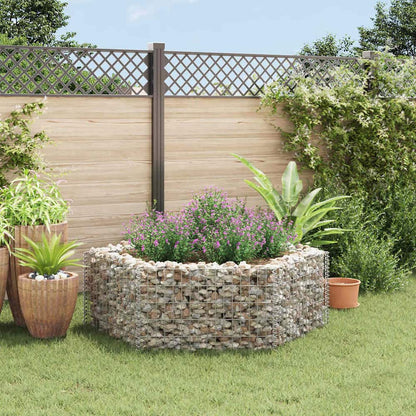 Hexagonal Gabion Raised Bed with plants growing inside, set in a garden