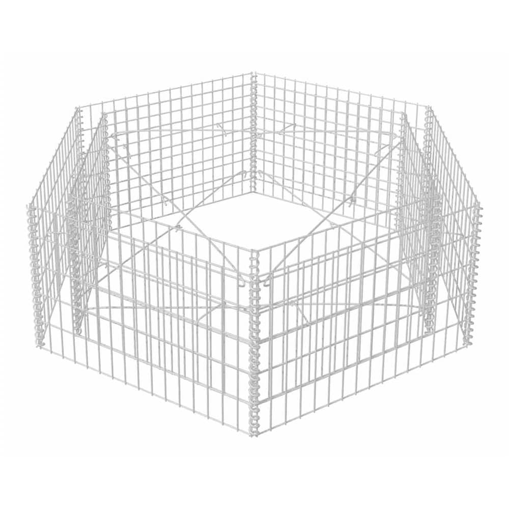 The hexagonal gabion planter structure from a slightly elevated angle