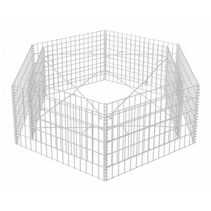 The hexagonal gabion planter structure from a slightly elevated angle