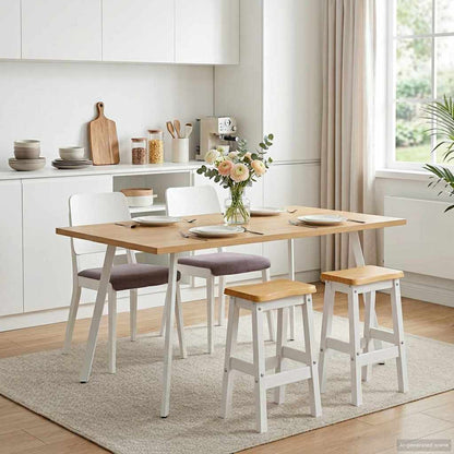 vidaXL High Bar Stool EKAI 2 pcs White Solid Pine Wood shown in a kitchen setting with a table