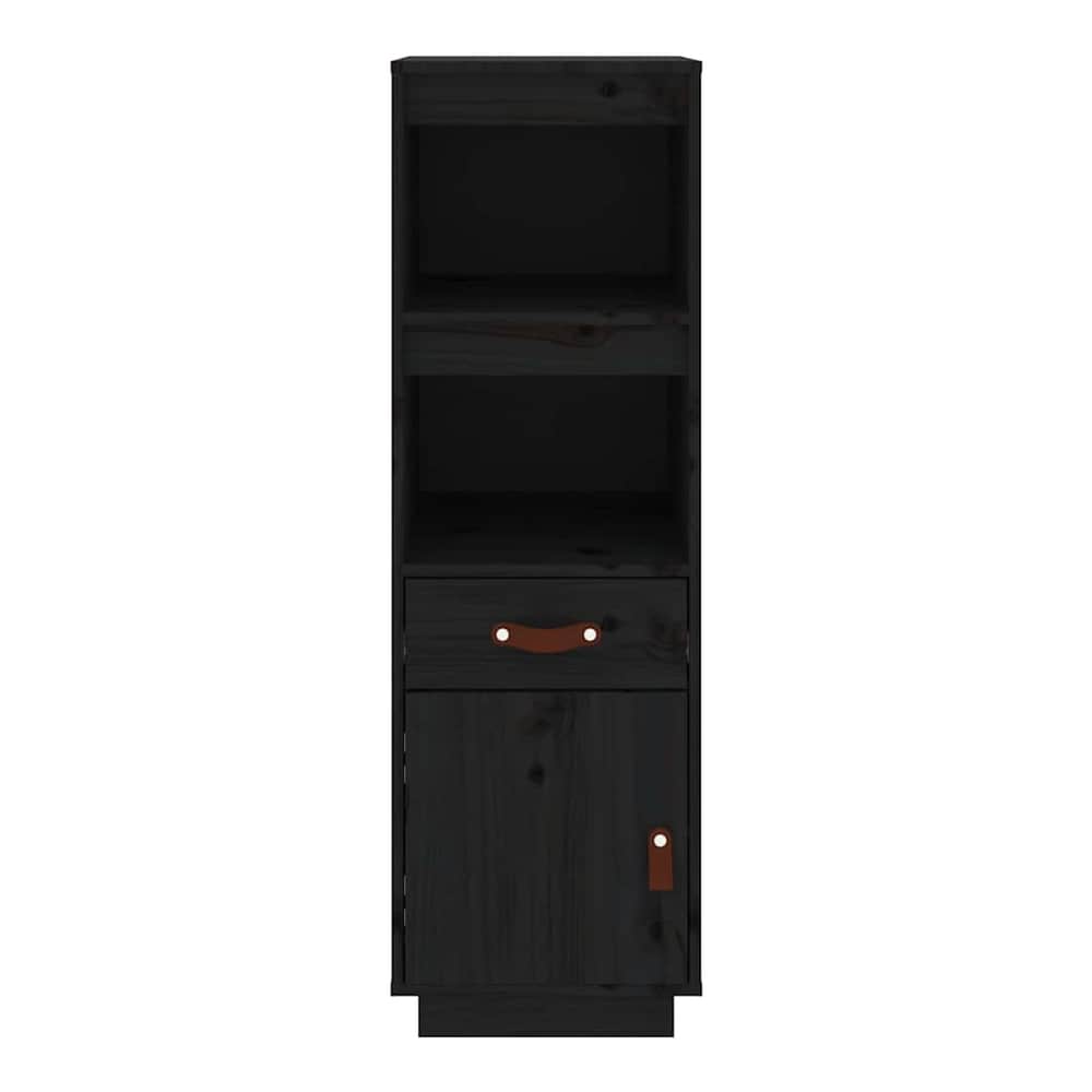 A close-up of the black pine wood highboard showing its texture