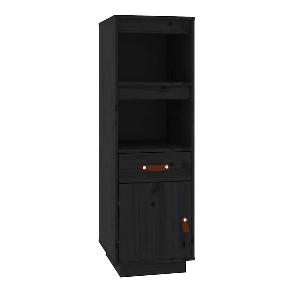 The black pine wood highboard with a drawer and cupboard door