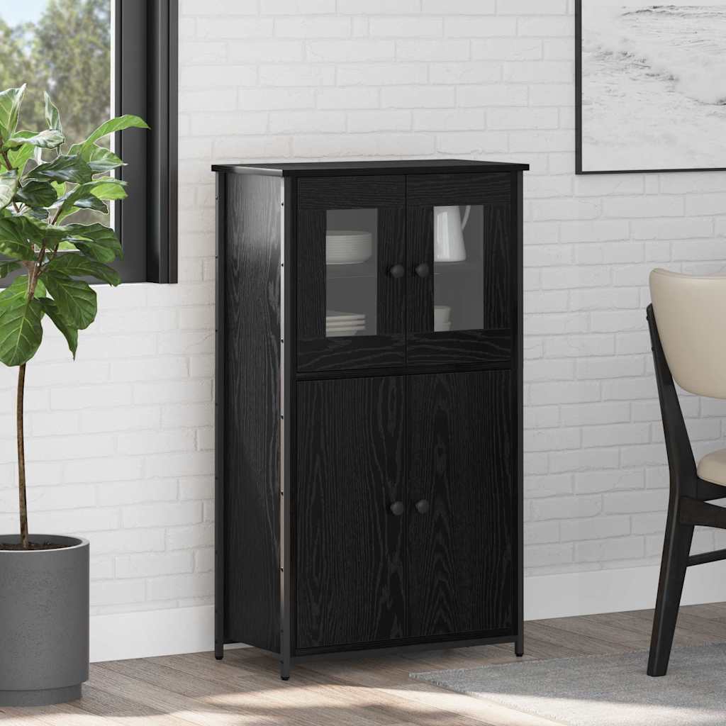 vidaXL Highboard Black Oak Engineered Wood with glass doors on top and solid doors below