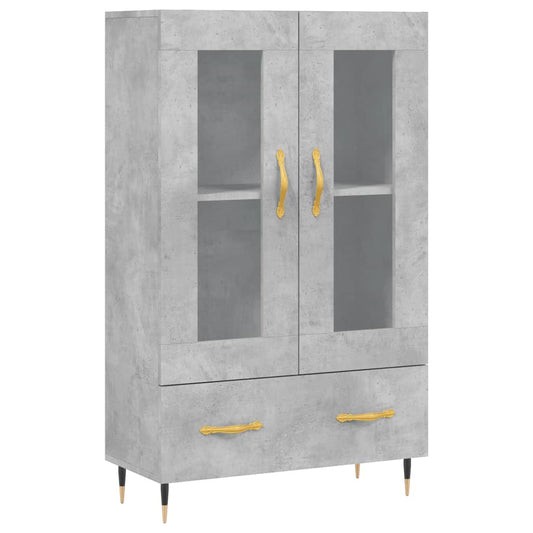 The highboard standing against a plain white background showing its concrete grey finish