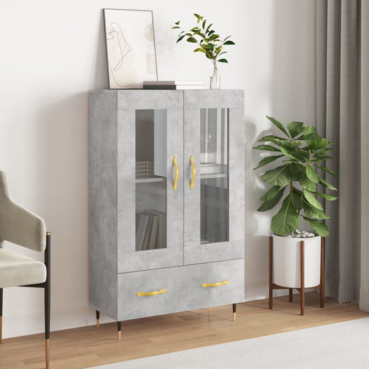 vidaXL Highboard Concrete Grey Engineered Wood placed in a bright living room next to a plant