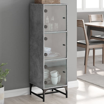 Highboard with Glass Doors 35x37x120 cm Concrete grey