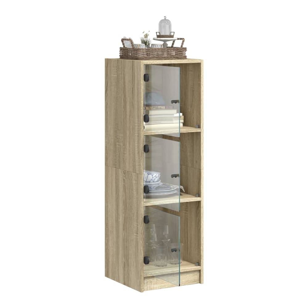 the buffets & sideboards with a glass door slightly ajar, revealing the interior shelves