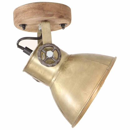 Brass industrial ceiling lamp with wooden mount and adjustable arm