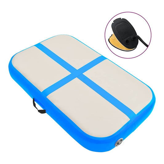 vidaXL Inflatable Gymnastics Mat with Pump PVC Blue shown with the included black air pump