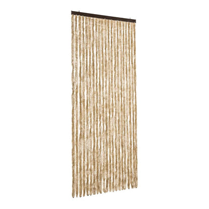 Beige chenille insect curtain hanging straight down