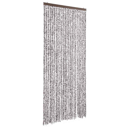 The insect curtain hanging at an angle to show the depth of the many vertical strands