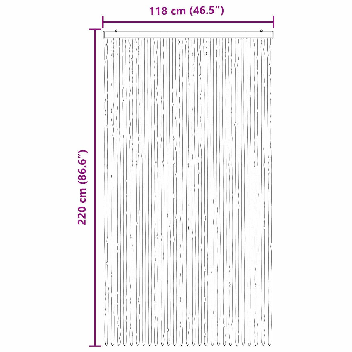 Diagram showing the dimensions of the insect curtain, 118 cm wide and 220 cm high