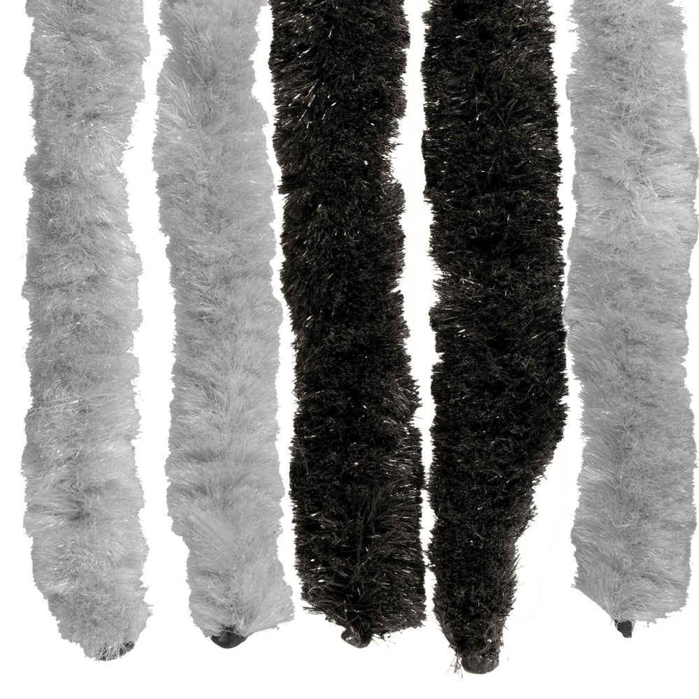 The textured chenille strands of the insect screen in alternating grey and black