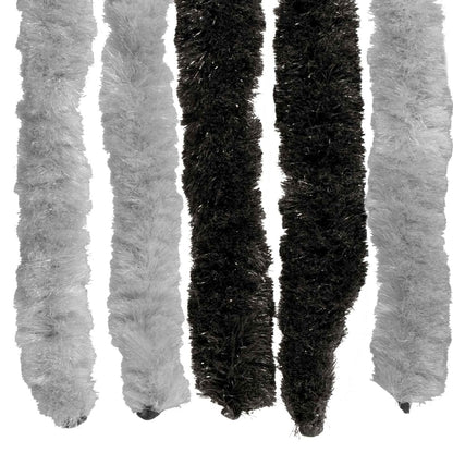 The textured chenille strands of the insect screen in alternating grey and black
