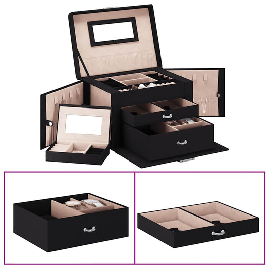 Jewellery Box with Mirror Lockable Black 3-layer