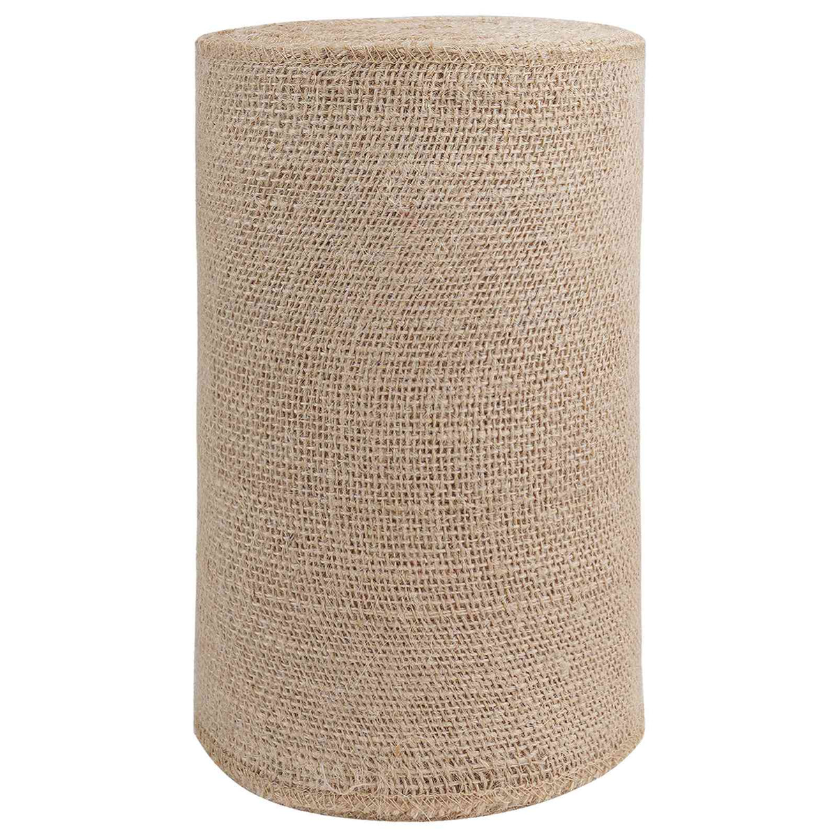 the jute roll standing upright on a white background showing the cylindrical shape