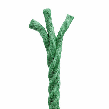The end of the green jute rope frayed into three strands