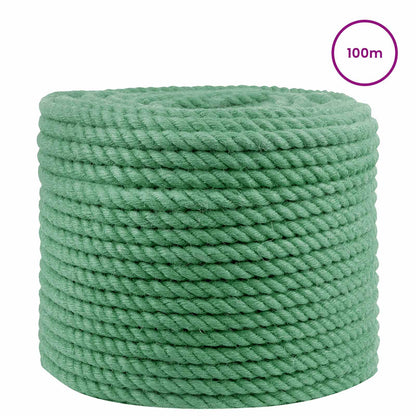 Green jute rope on a white background with a 100m label