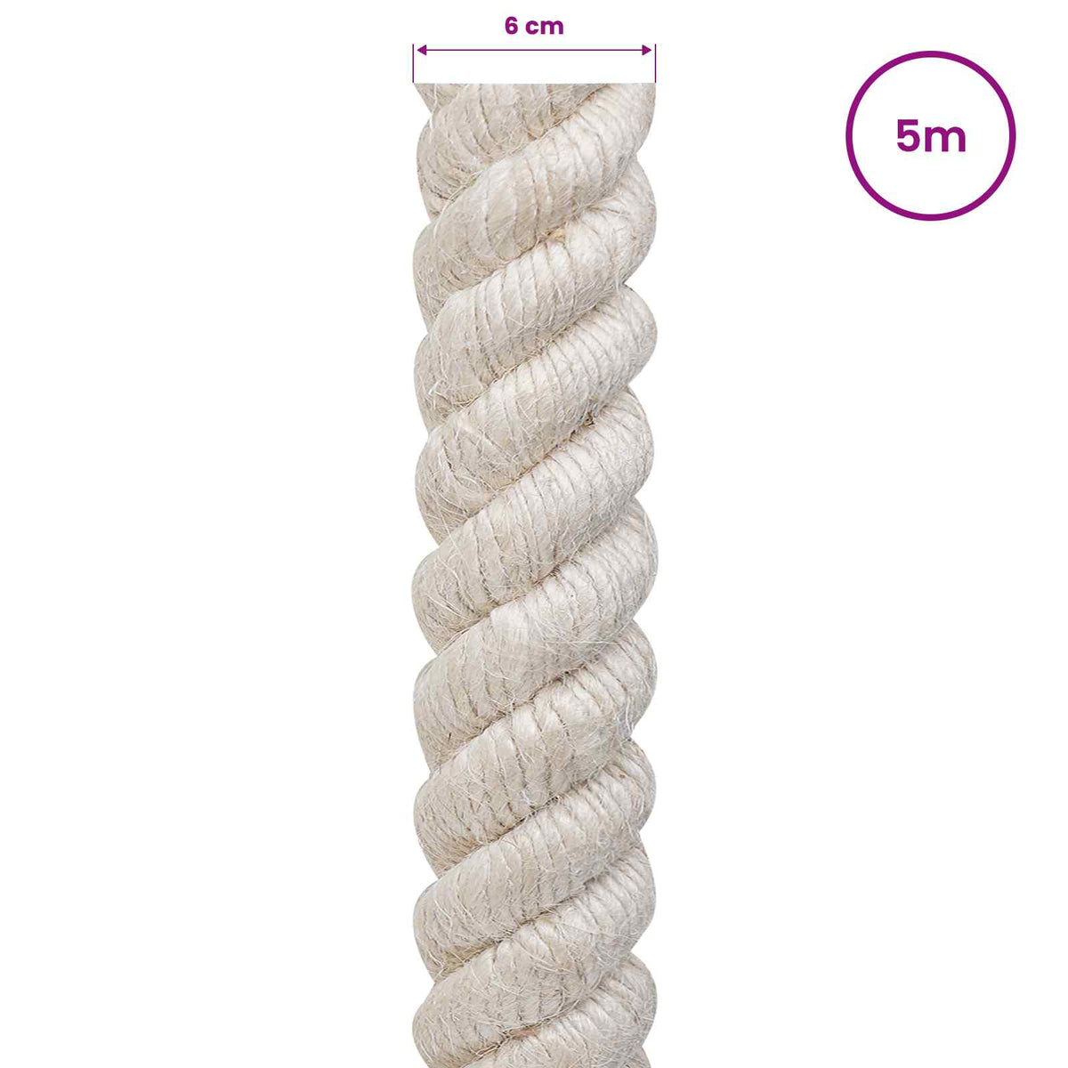 A section of the white jute rope with a size indicator