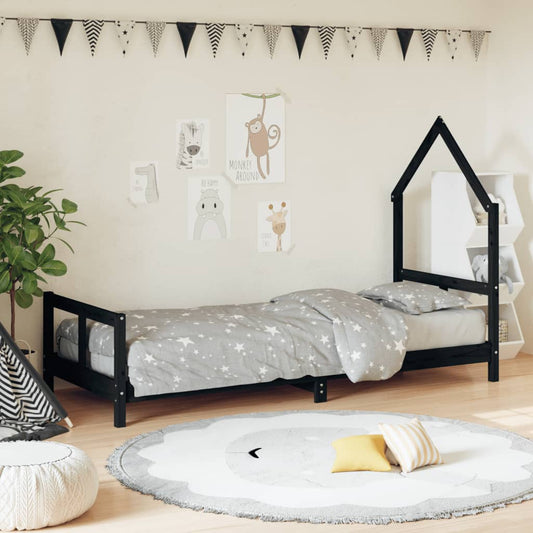 Kids Bed Frame Solid Wood Pine Black